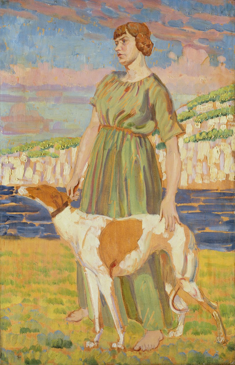 Porträt von Elizabeth Lipczinski mit ihrem Hund Fanny, ca. 1911-12 von Derwent Lees