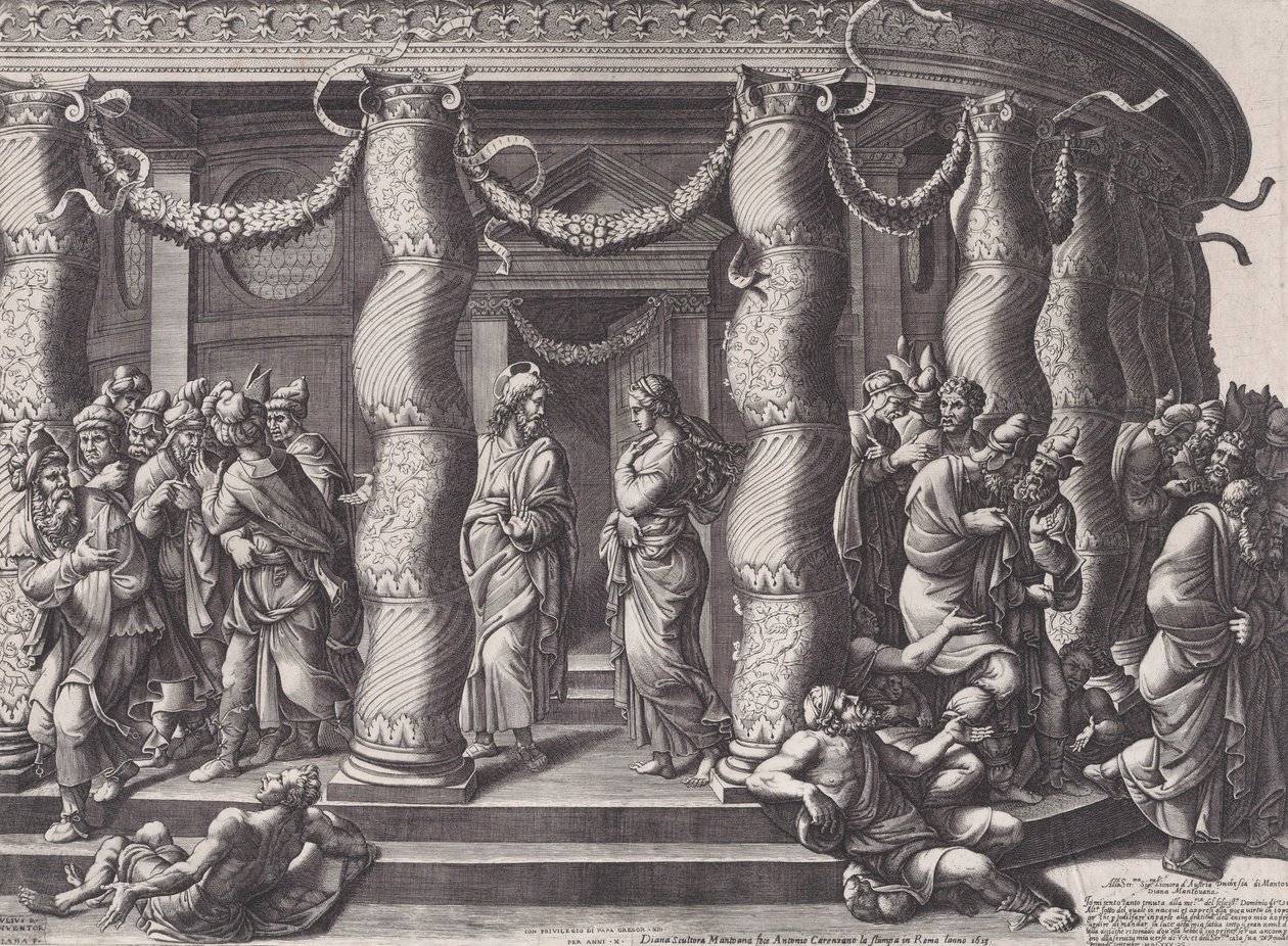 Christus und die Ehebrecherin, 1575 neu veröffentlicht 1613 von Diana Mantuana