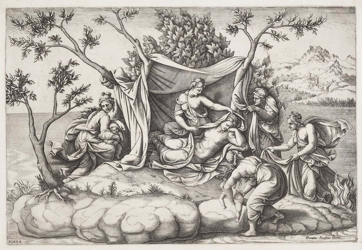 Latona gebiert Apollon und Diana auf der Insel Delos von Diana Scultori