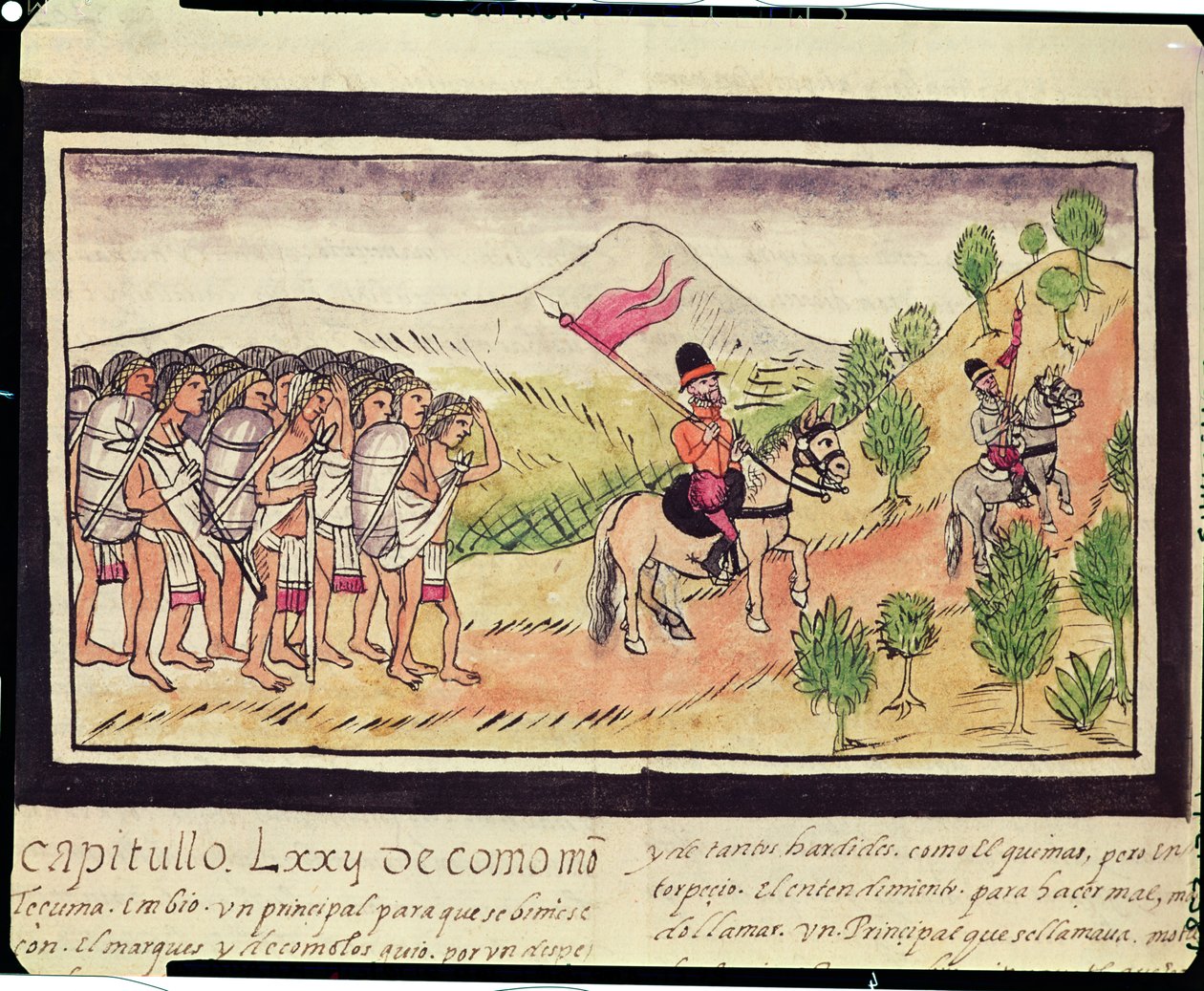 Fol.204v Die Totonac-Indianer helfen den Konquistadoren beim Transport von Materialien, 1579 von Diego Duran