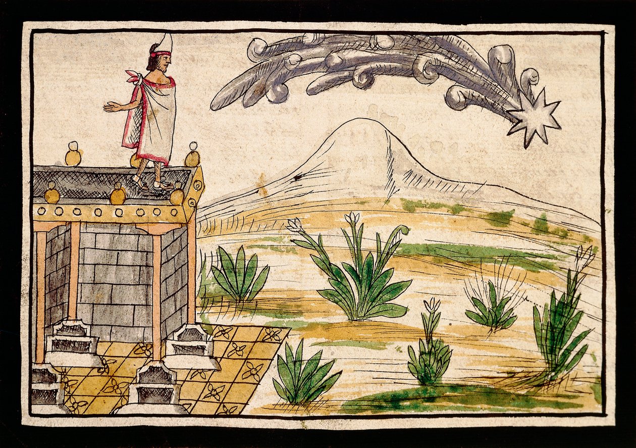 Montezuma beobachtet den Kometen, Miniatur aus der Geschichte der Indios von Diego Duran