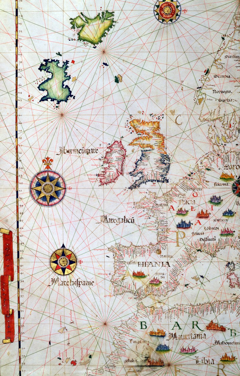Die Britischen Inseln, Iberien und Nordwestafrika, Detail aus einem Weltatlas, 1565 von Diego Homem