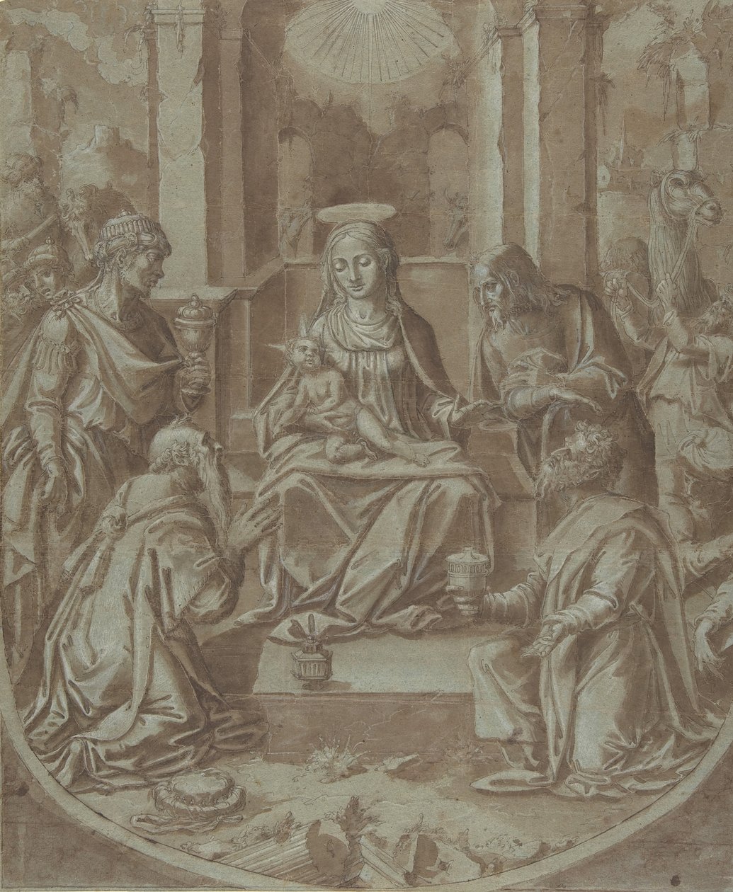 Die Anbetung der Könige, Entwurf für eine Stickerei, 1587-89 von Diego Lopez de Escuriaz.