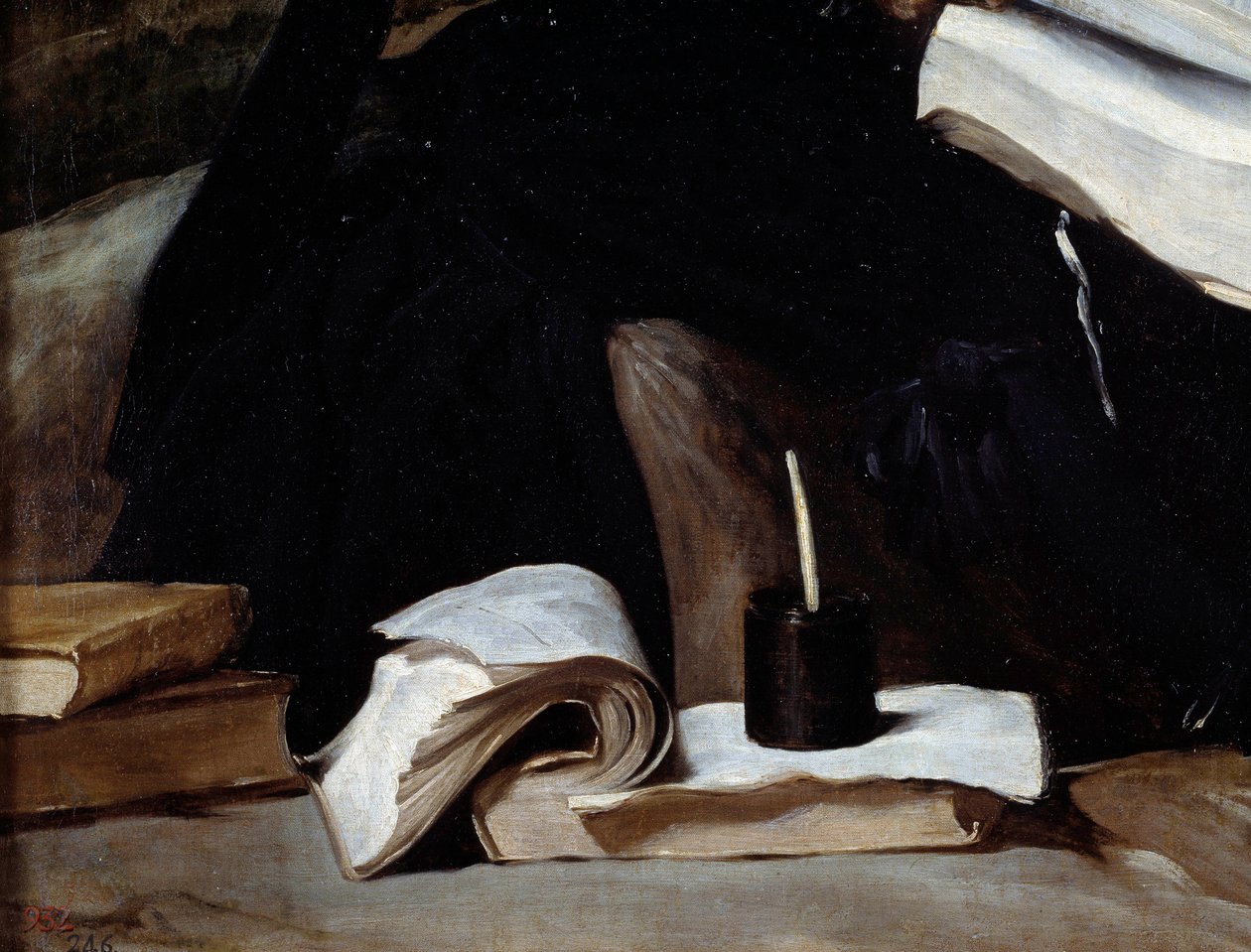 Porträt des Narren Diego de Acedo genannt der Cousin, Detail. Bücher von Diego Velázquez