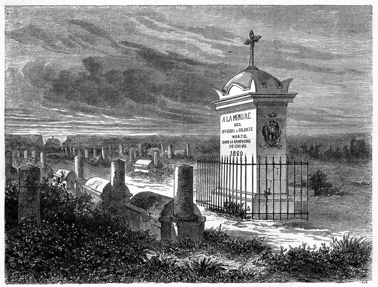 Ansicht des französischen Friedhofs in Peking (Beijing), China. Gravur nach einer Zeichnung von Lancelot, in „Le Tour du Monde, Nouveau journal des Voyages“, herausgegeben von Edouard Charton, Paris von Dieudonne Auguste Lancelot