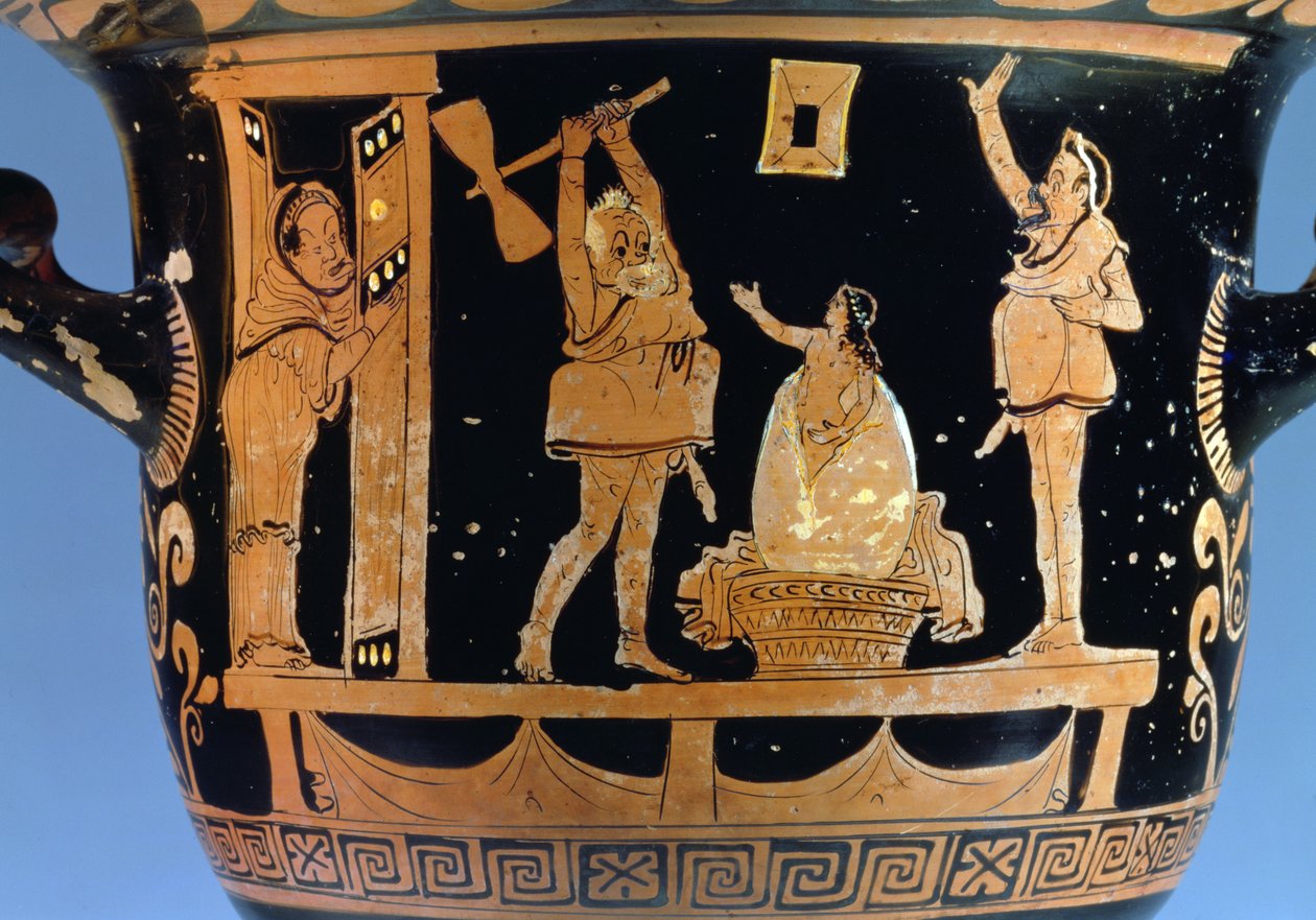 Rotfiguriger Glockenkrater: Szene aus einem Theaterstück (Detail) von Dijon Painter