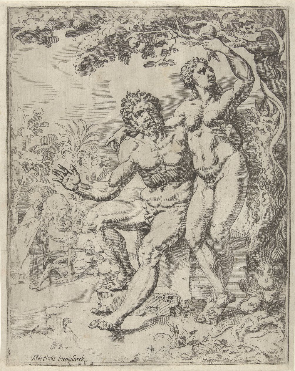 Adam und Eva pflücken die verbotene Frucht von Dirck Volckertsz. Coornhert (attributed to)
