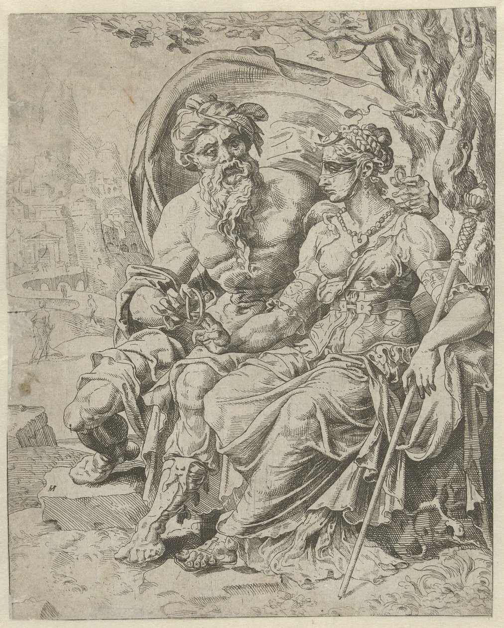 Juda gibt Tamar das Pfand (Geschichte von Juda und Tamar) von Dirck Volckertsz. Coornhert (attributed to)