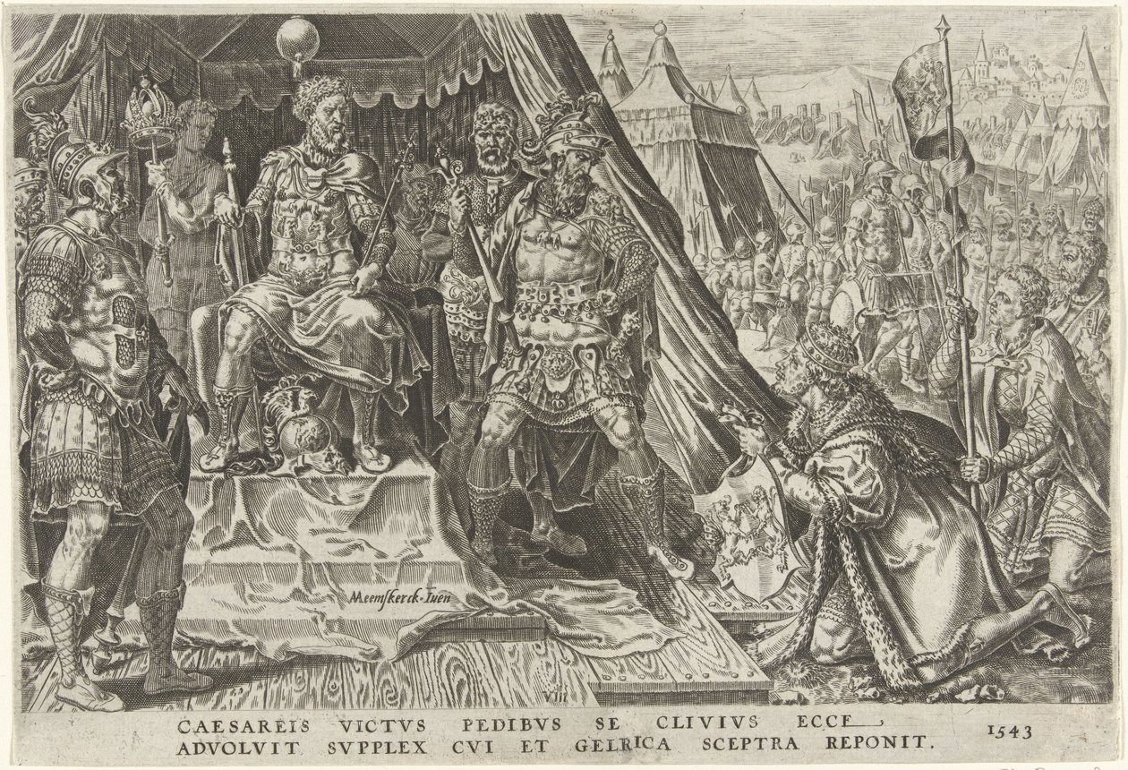 Wilhelm II., Herzog von Geldern, unterwirft sich der Autorität von Karl V., 1543 von Dirck Volckertsz. Coornhert