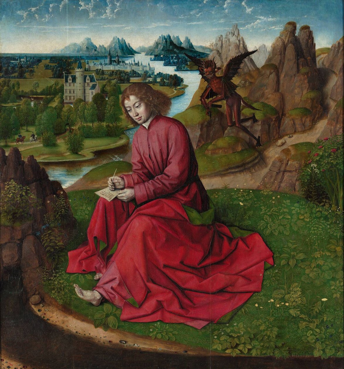 Der heilige Johannes der Evangelist auf Patmos, ca. 1465 von Dirk Bouts