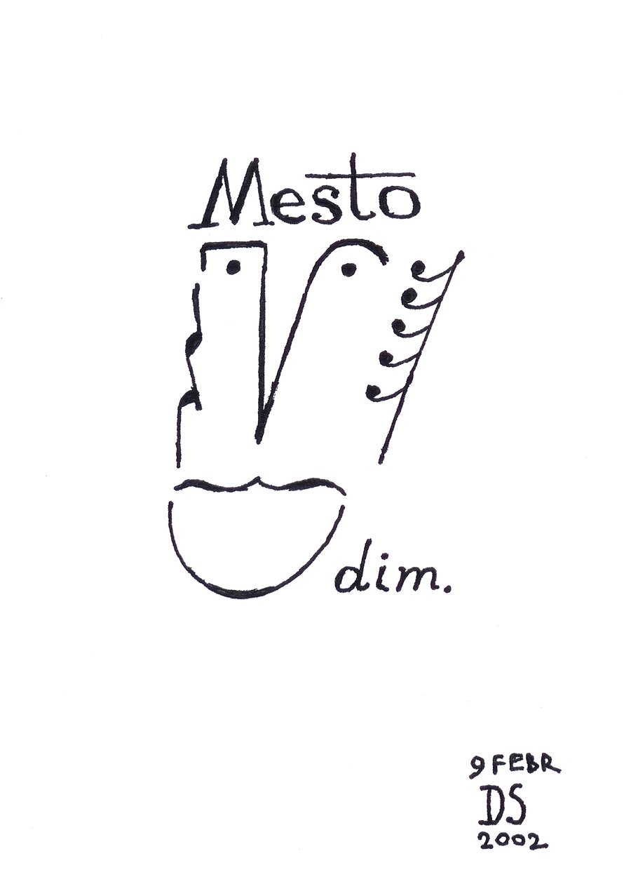 Mesto - eine Karikatur eines Gesichts, gezeichnet mit musikalischer Notation von Dmitri Smirnov