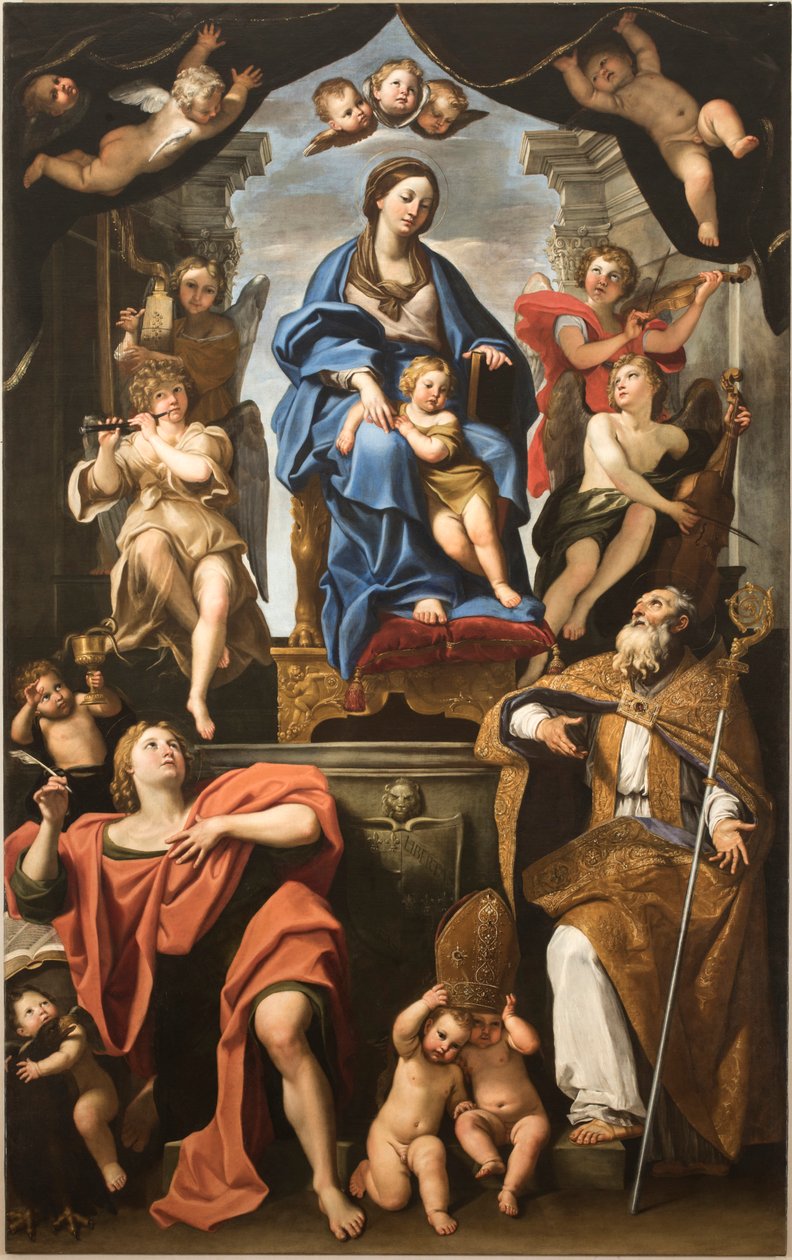 Jungfrau und Kind mit den Heiligen Petronius und Johannes dem Evangelisten, 1625-1629 von Domenichino