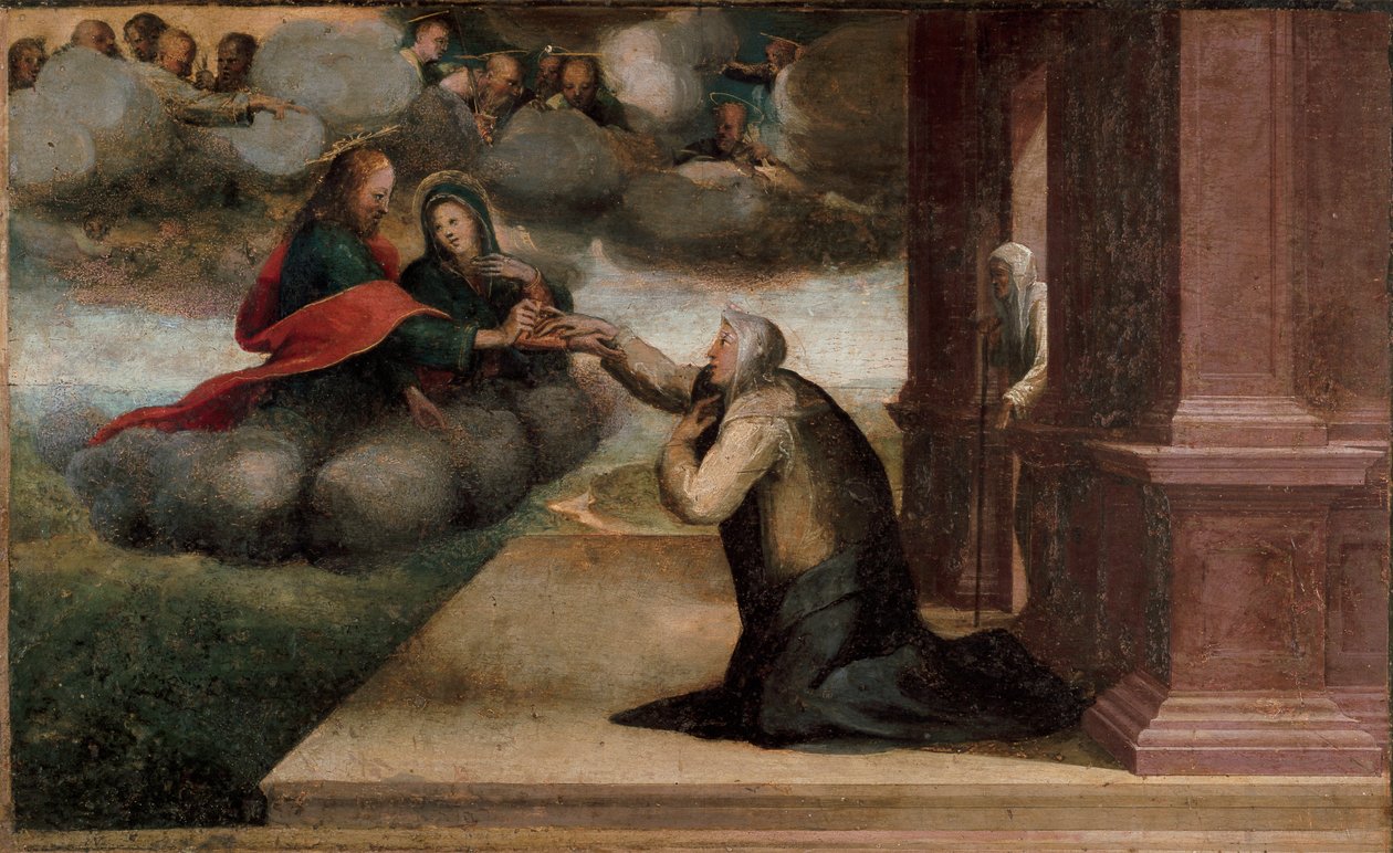Altarbild der Stigmata der Heiligen Katharina (Detail der Predella: Die mystische Hochzeit der Heiligen Katharina von Siena) von Domenico Beccafumi