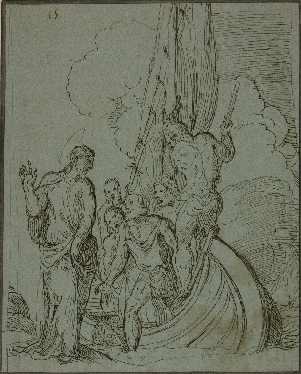 Christus geht auf dem Wasser, Petrus folgt von Domenico Campagnola
