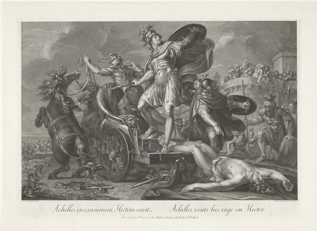 Achilles schleppt den Leichnam von Hector hinter seinem Wagen her von Domenico Cunego