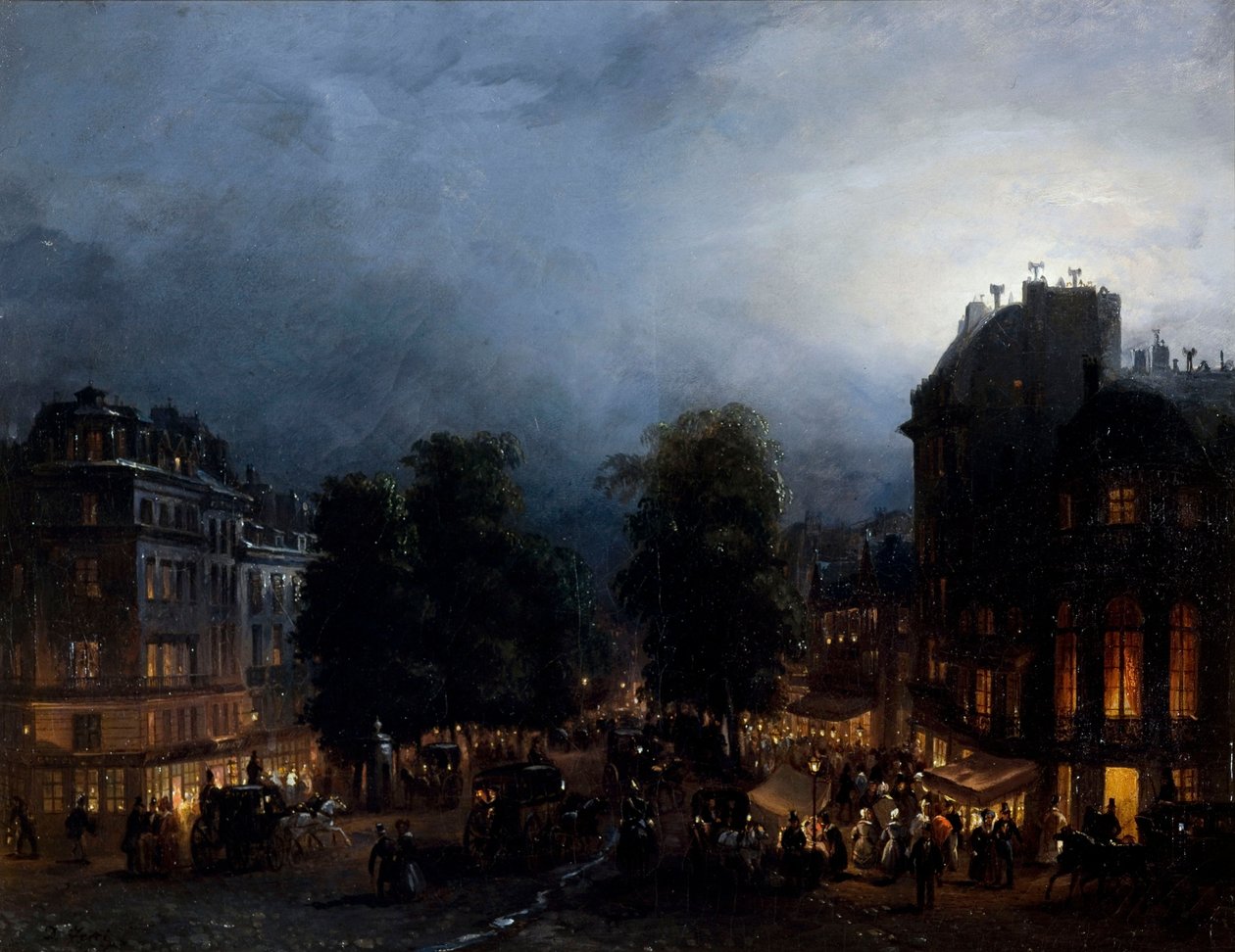 Der Boulevard der Italiener bei Nacht (1835) von Domenico Ferri von Domenico Ferri