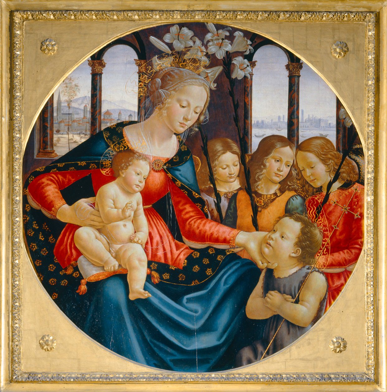 Die Jungfrau und das Kind mit dem jungen Johannes dem Täufer und drei Engeln von Domenico Ghirlandaio