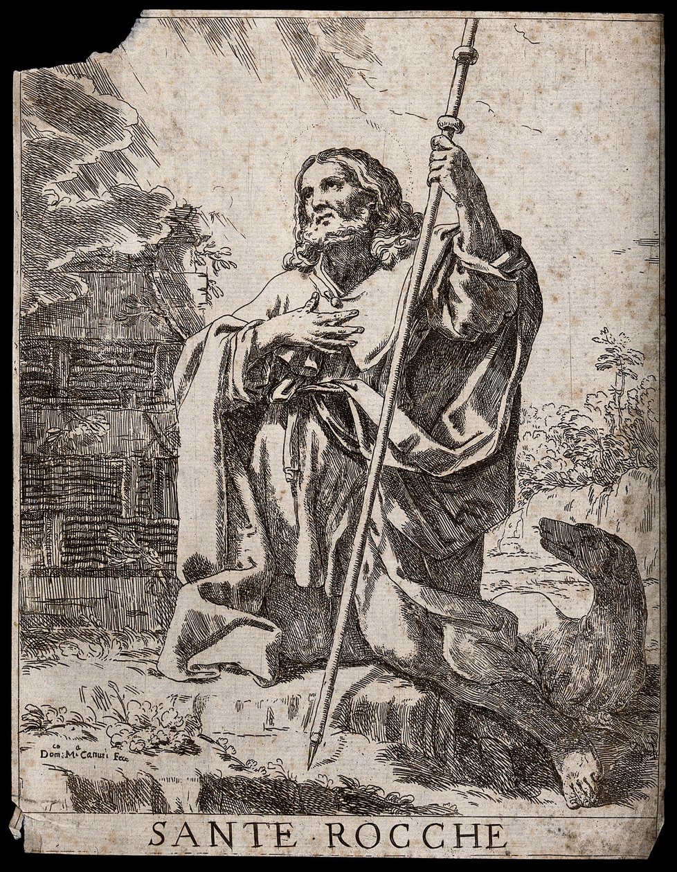 Heiliger Rochus. Radierung von D.M. Canuti. von Domenico Maria Canuti