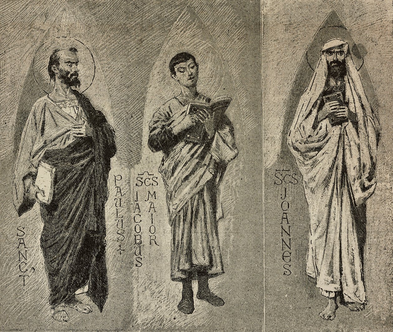 Heilige Paulus, Jakobus der Große und Johannes, Kartons von Domenico Morelli für das Mosaik der Kathedrale von Amalfi von Domenico Morelli