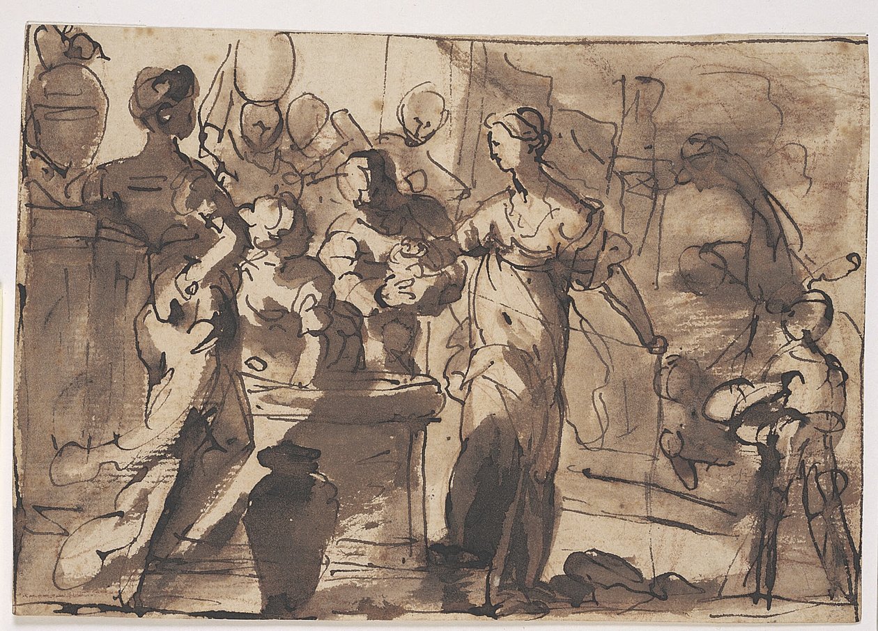 Eliezer und Rebekka am Brunnen in der Stadt Nahor von Domenico Piola