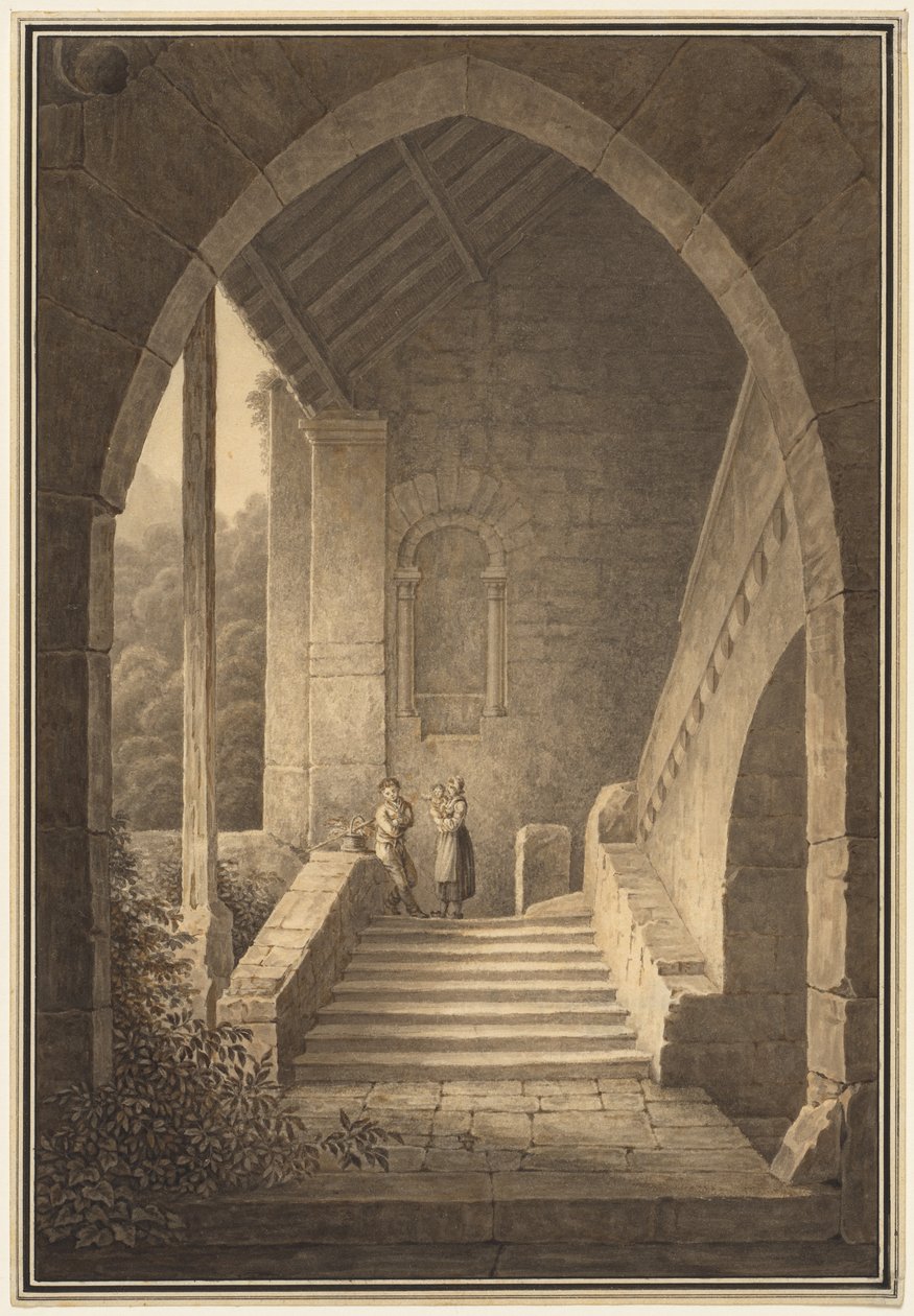 Äußerer Treppenaufgang einer gotischen Ruine, 1830 von Domenico Quaglio