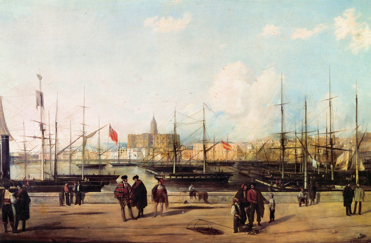 Blick auf den Hafen von Malaga, Spanien von Domingo Gallego y Alvarez