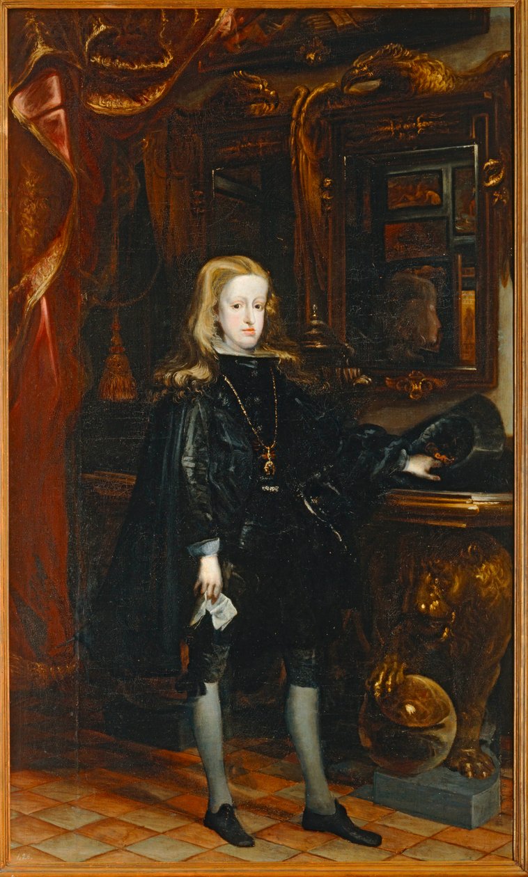 Carlos II., in einem schwarzen Anzug mit dem Goldenen Vlies um den Hals. Sohn von Felipe IV von Don Juan Carreno de Miranda