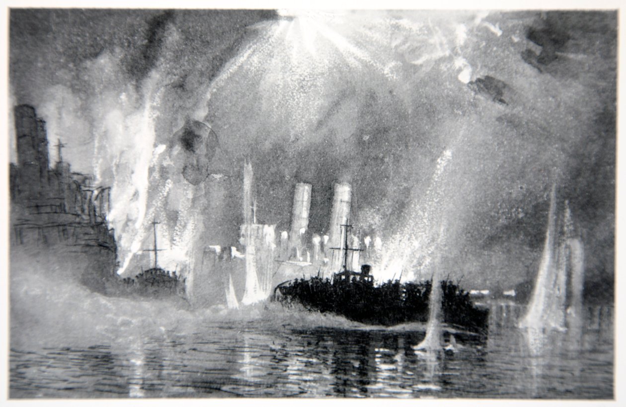 Motorboote retten Besatzungen der Blockschiffe in Zeebrugge, Illustration aus 