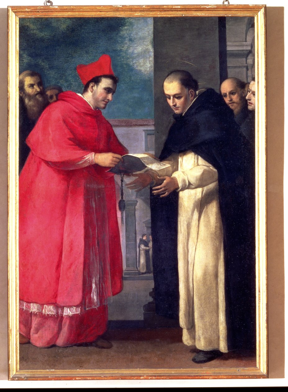 Ein Kardinal übergibt einem Dominikanerheiligen eine Bulle von Donato Mascagni