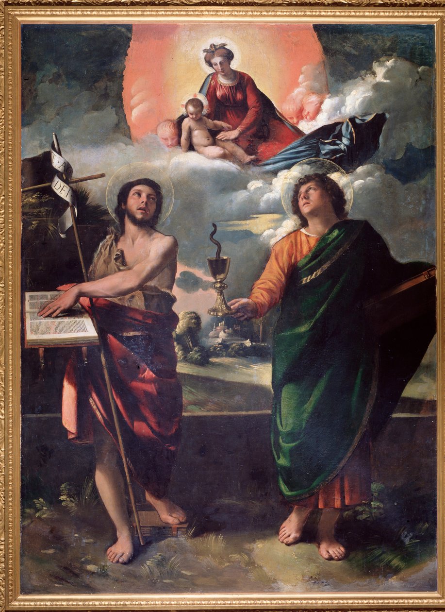 Jungfrau und Kind mit Johannes dem Täufer und Johannes dem Evangelisten von Dosso Dossi