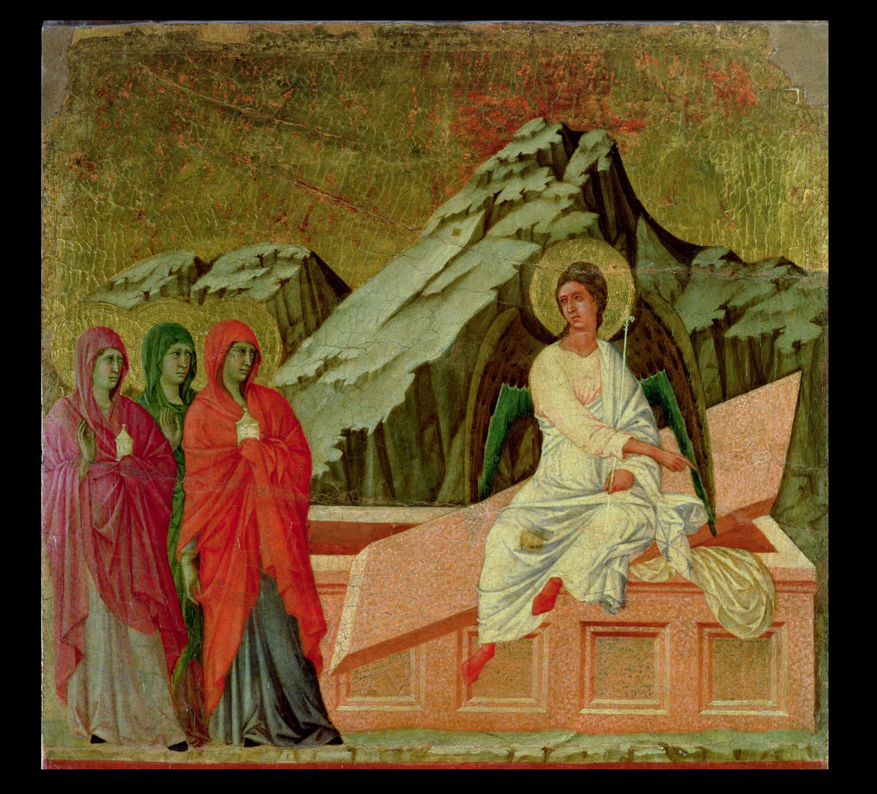 Maesta: Die drei Marien am Grab Christi, 1308-11 von Duccio di Buoninsegna