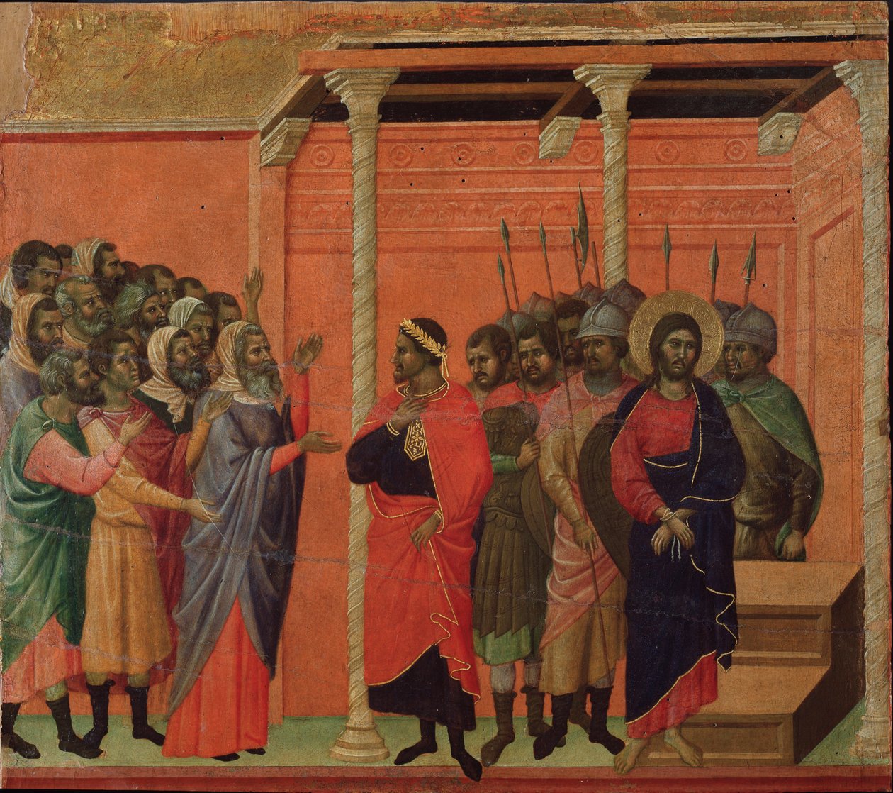Jesus von den Pharisäern angeklagt. Maestà-Altarbild von Duccio di Buoninsegna