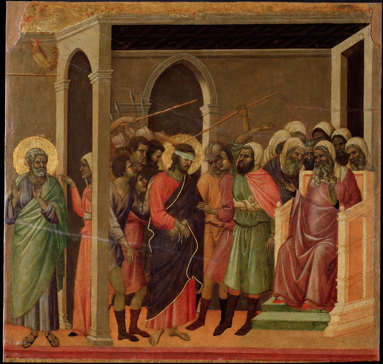 Jesus verspottet. Maestà-Altarbild von Duccio di Buoninsegna