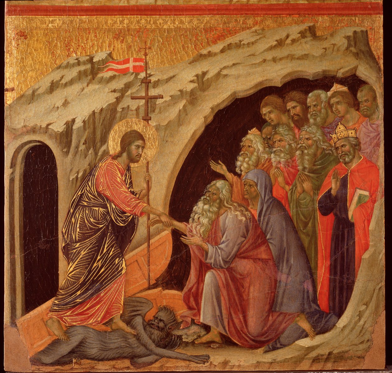 Passion: der Abstieg in die Vorhölle. Maestà-Altarbild (Tempera und Gold auf Holz) von Duccio di Buoninsegna