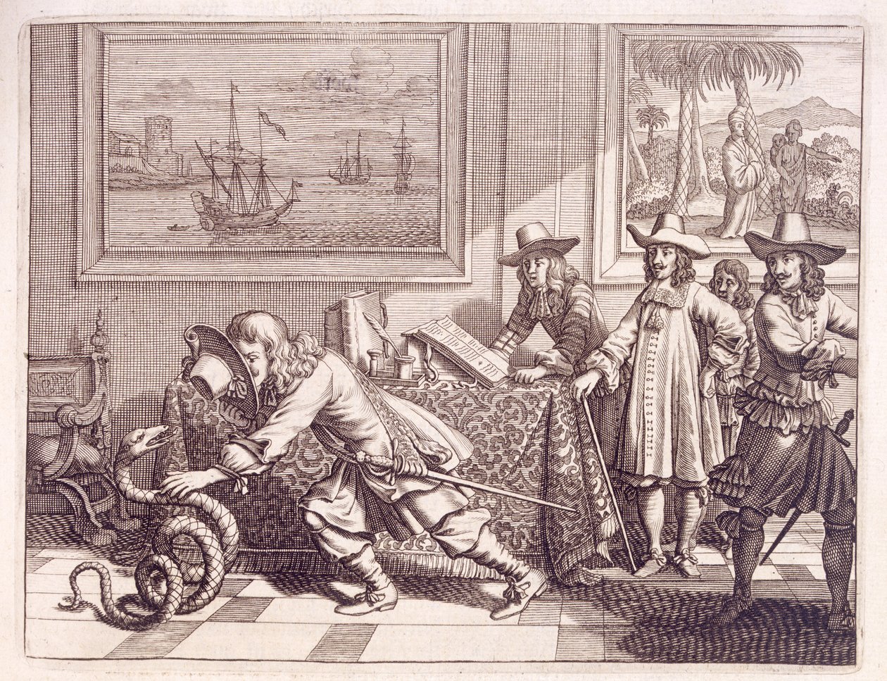 Umgang mit einer Kobra, die die Räume der niederländischen Offiziere betreten hat, 1672 von Dutch School