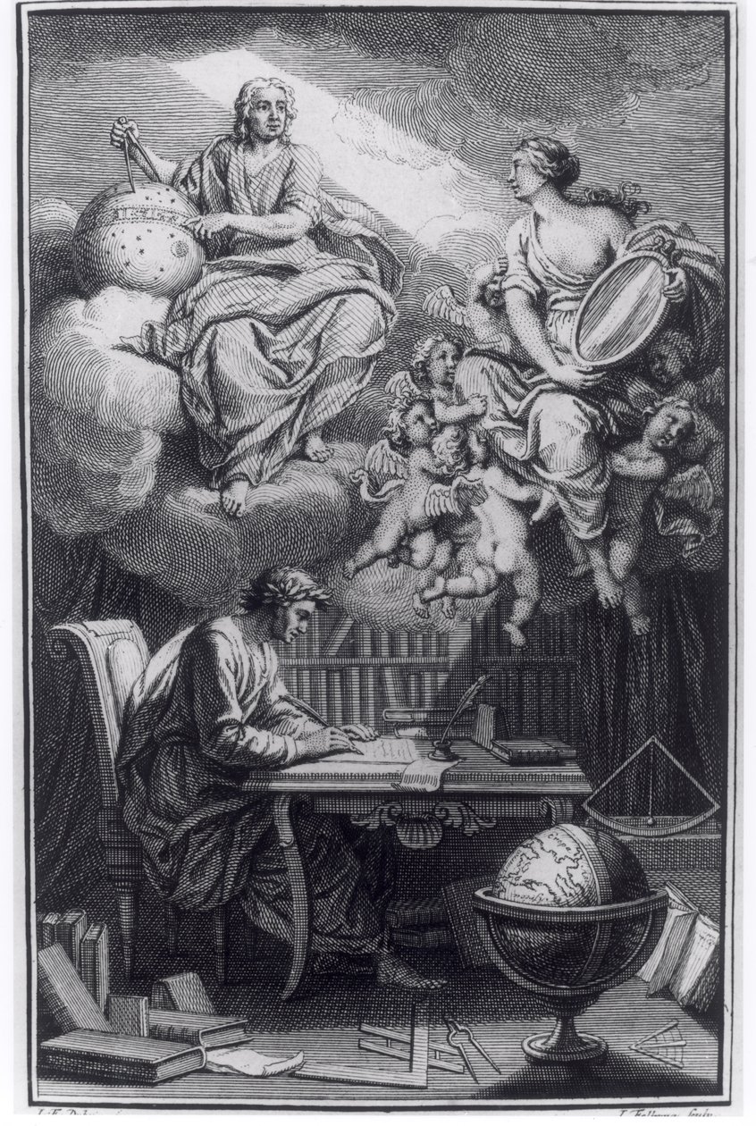 Frontispiz von Elemens de la Philosophie de Neuton von Voltaire, veröffentlicht in Amsterdam, 1738 von Dutch School