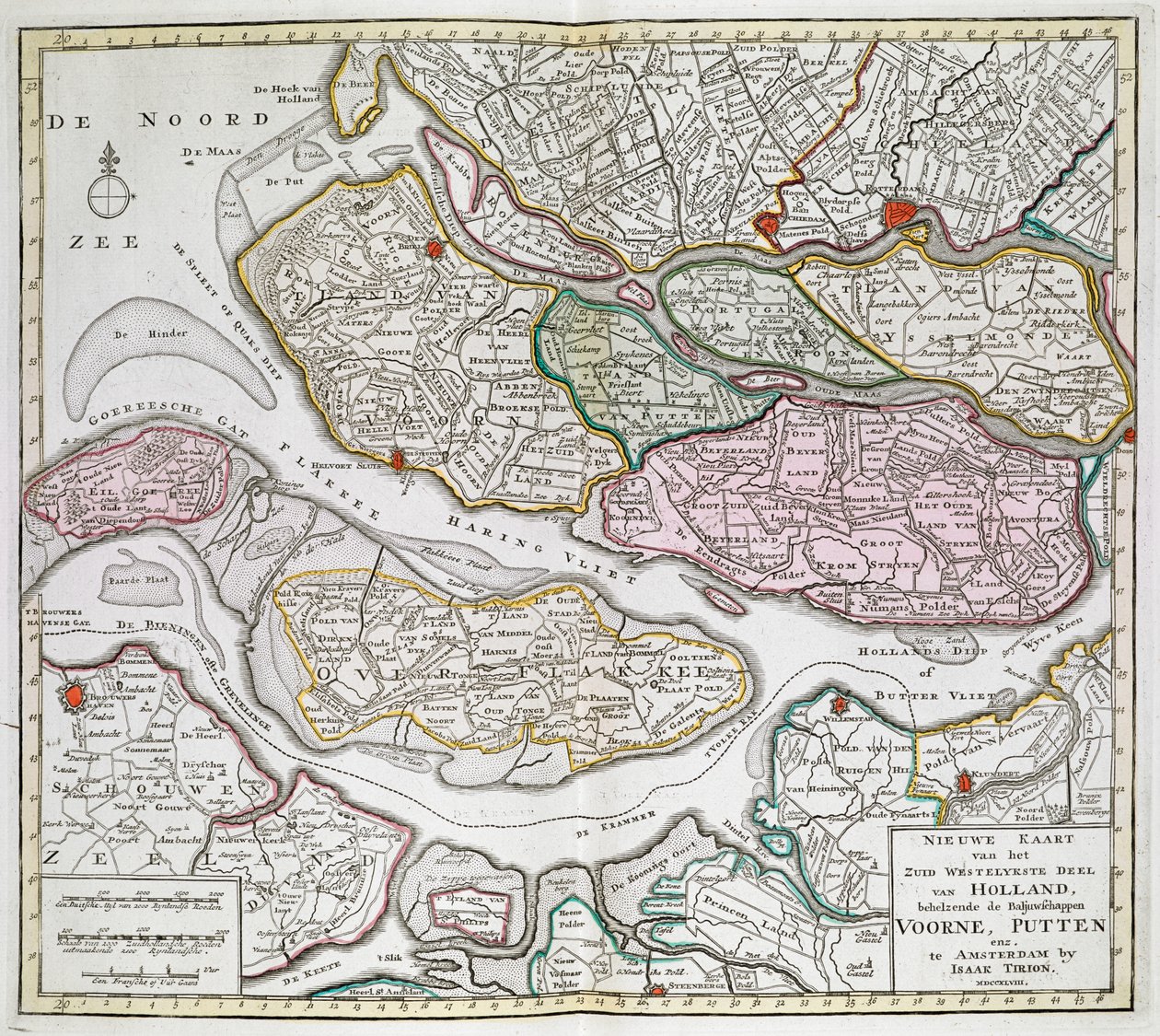 Nieuwe Kaart der van het Zuid Westelykste deel van Holland, behelzende de Baljuwschappen Voorne, Putten, enz. [Sechsunddreißig Karten der Niederlande] von Dutch School