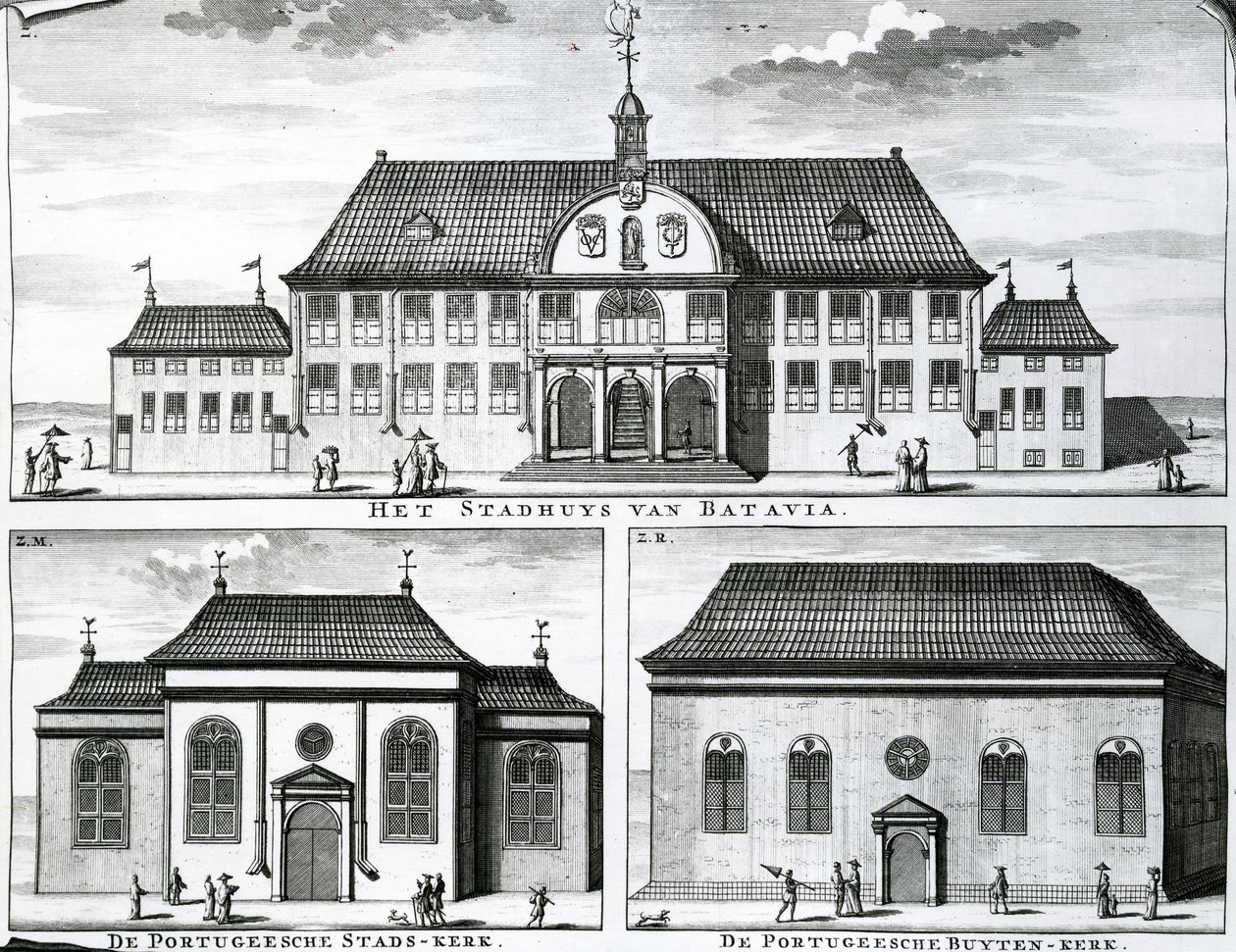 Portugiesische Kirche und Rathaus in Batavia, 19. Jahrhundert von Dutch School
