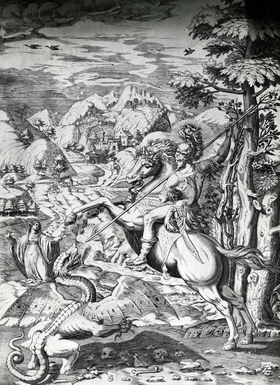 Sankt Georg und der Drache, 16. Jahrhundert von Dutch School