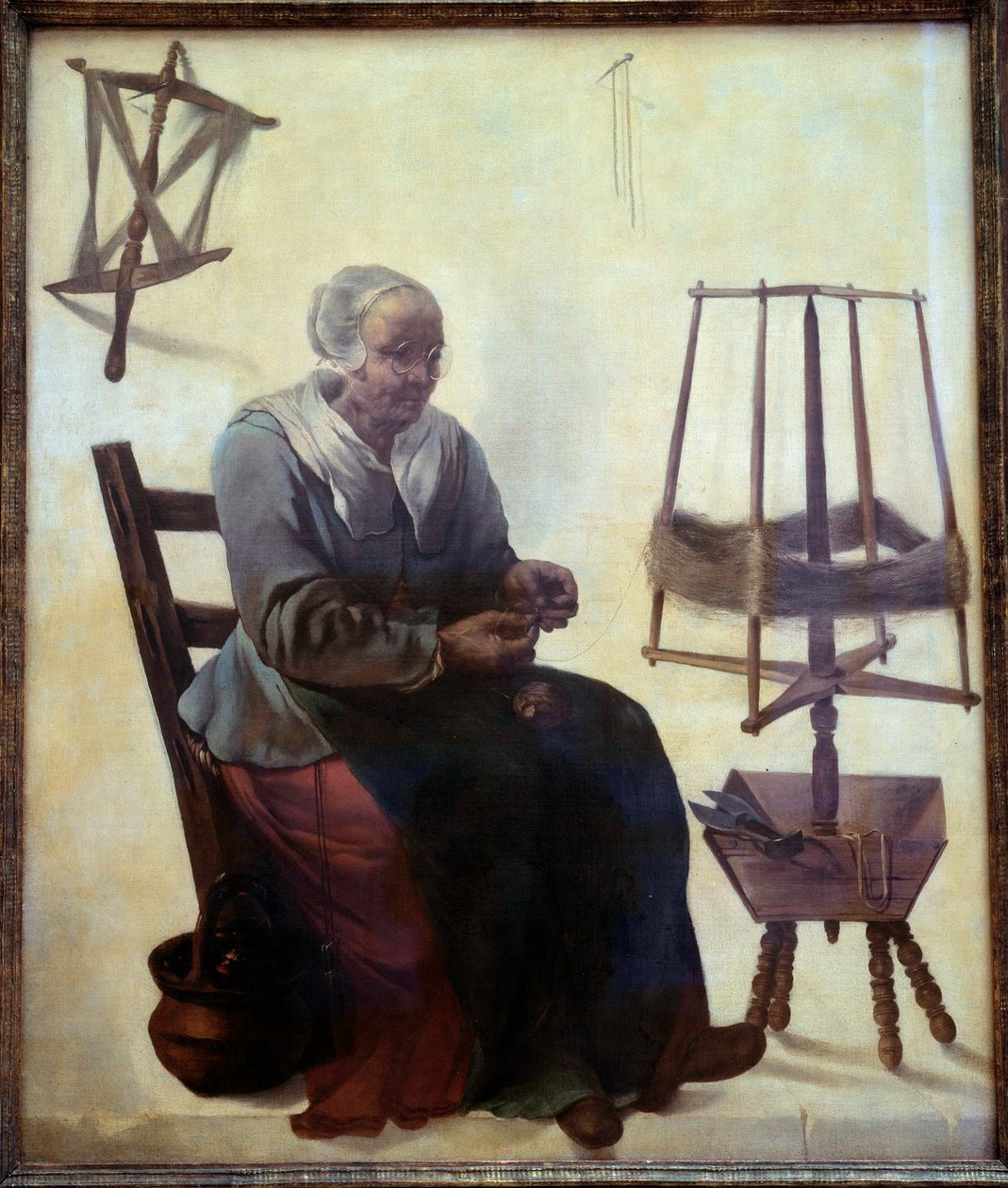 Die Spinnerin. Gemälde des Meisters der Delfter Schule (17. Jahrhundert) 1680 Genf von Dutch School