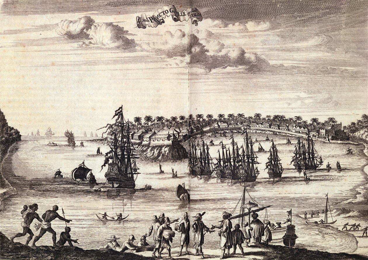 Ansicht des Hafens und der Stadt Galle, veröffentlicht in Amsterdam 1676 von Dutch School