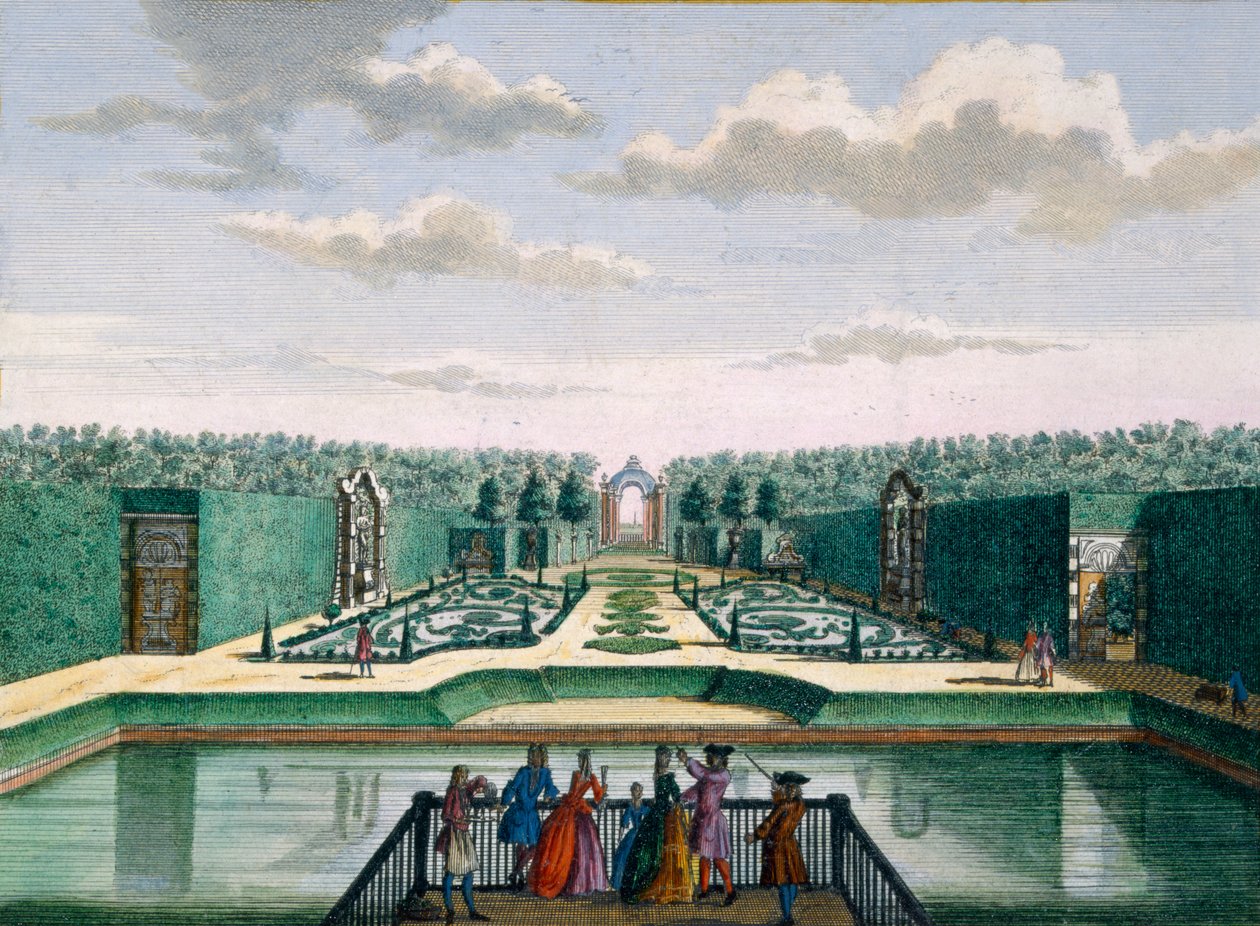 Blick auf das Parterre und den Triumphbogen, Meerestein, aus Het Zeganpralent Kennemerlant von Hendrick de Leth und Matthias Brouerius Van Nidek, veröffentlicht um 1700-1730 von Dutch School