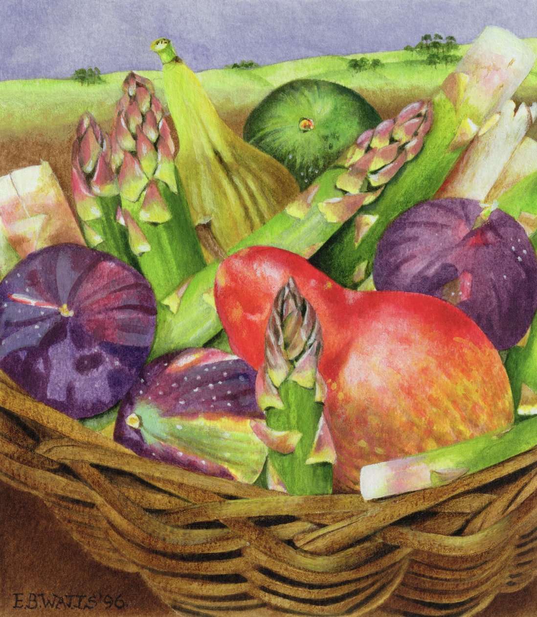 Rote Birne mit Feigen und Spargel, 1996 von E.B. Watts