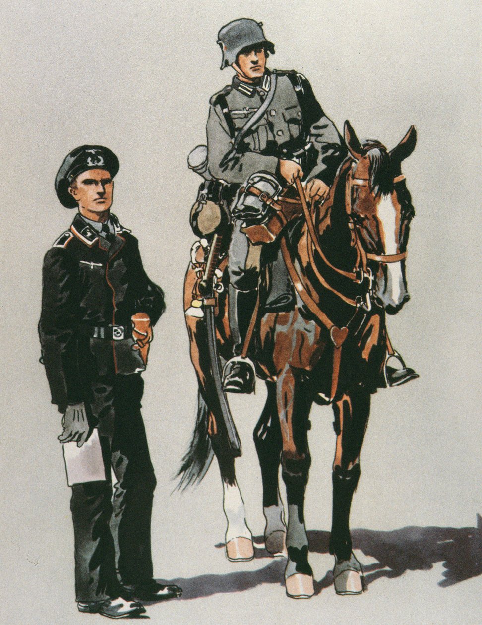 Panzeroffizier und berittener Soldat der deutschen Armee von E. (after) Dobrich