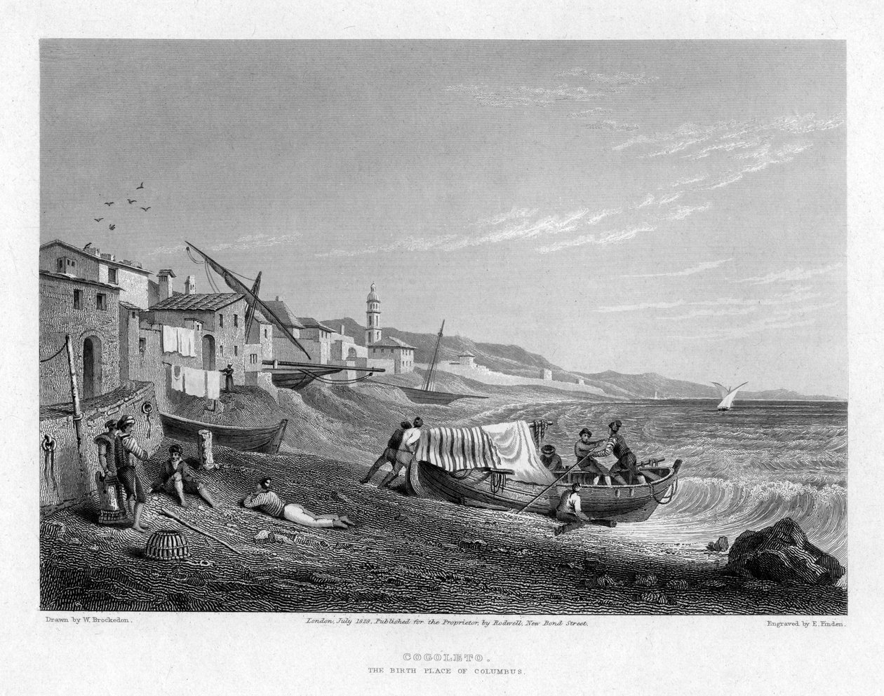 Cogoleto, der Geburtsort von Kolumbus, Italien, 1828 von E. Finden