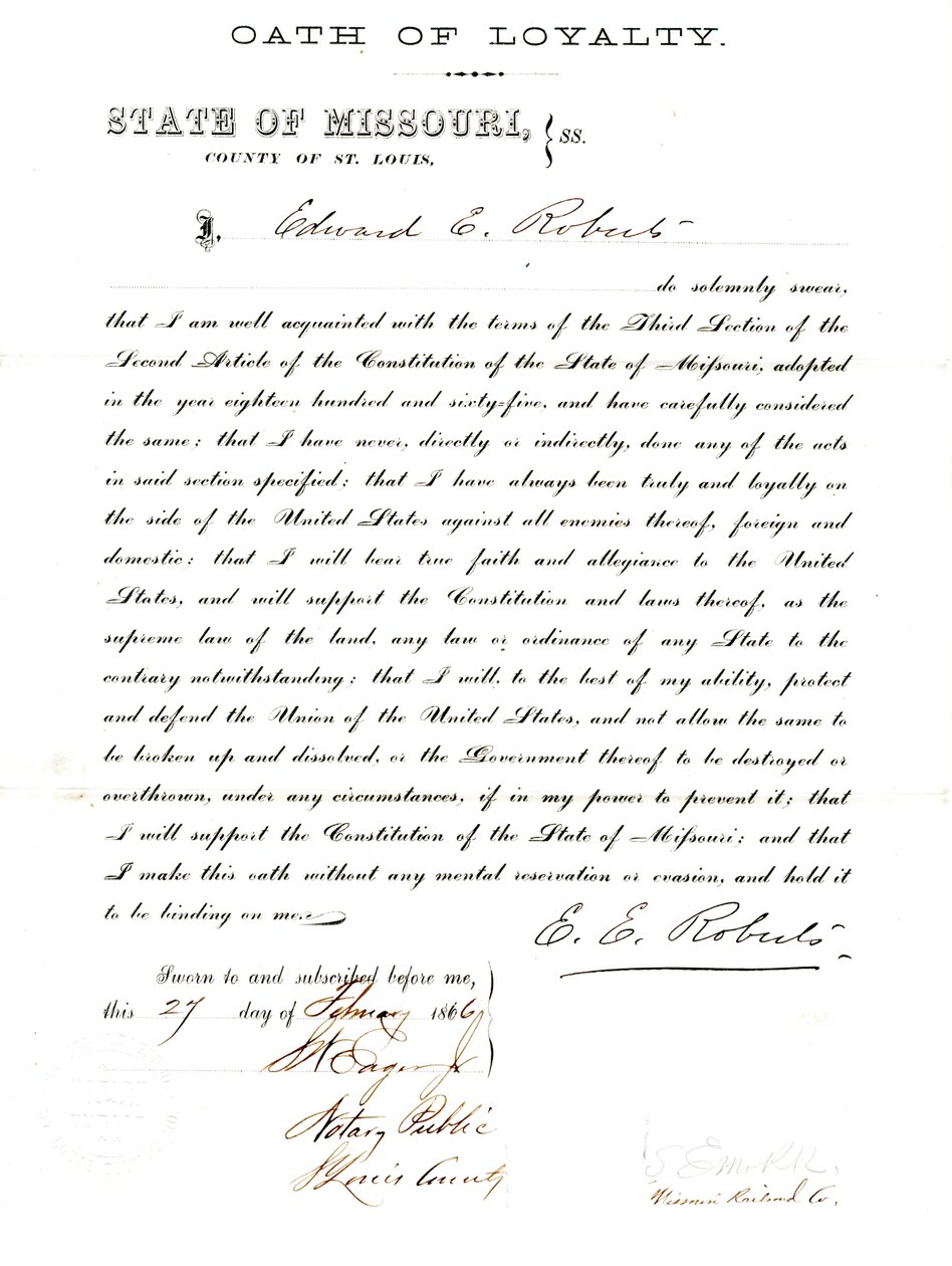 Treueeid von Edward E. Roberts aus Missouri, County of St. Louis von E. Roberts