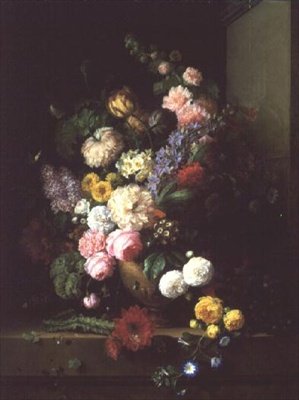 Stillleben mit Blumen und Trauben, 1843 von E. and Chazal Bruyere