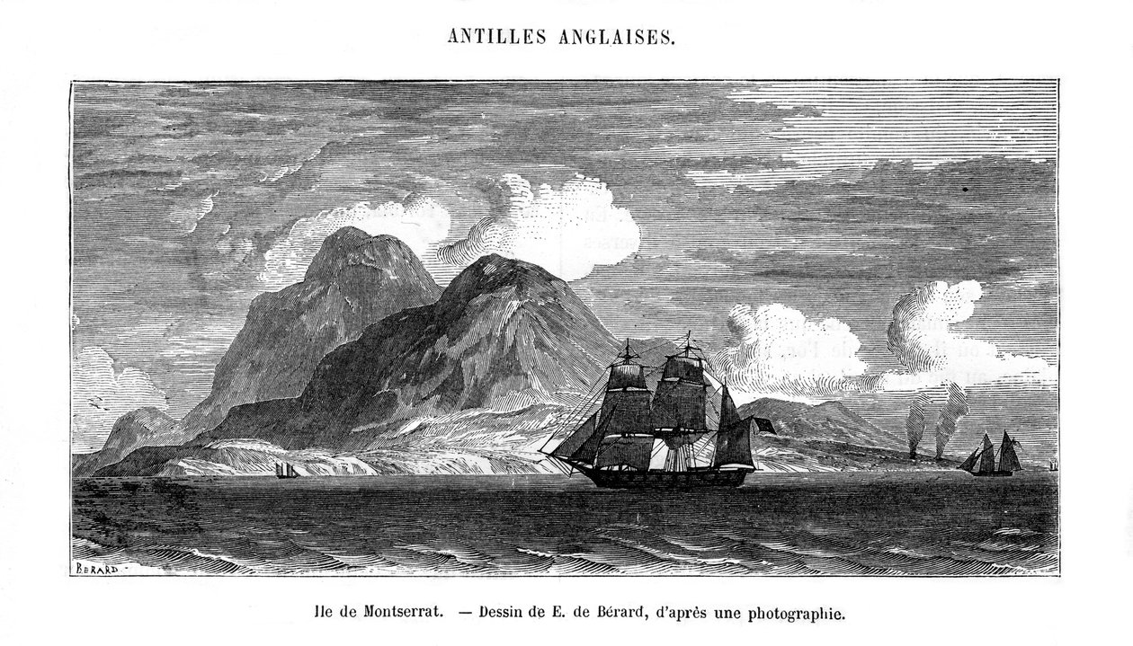 Die Insel Montserrat im Karibischen Meer, 19. Jahrhundert von E de Berard
