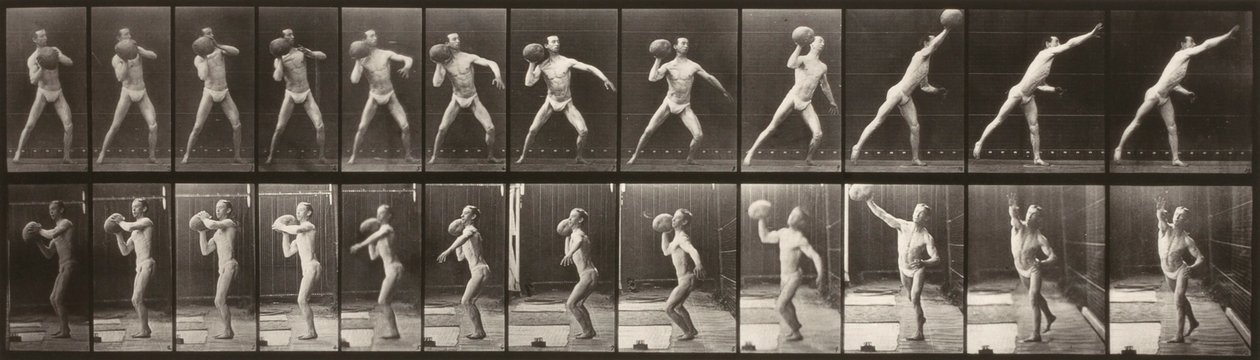 Tierlokomotion (Tafel 319) (Mann wirft einen Ball) von Eadweard Muybridge