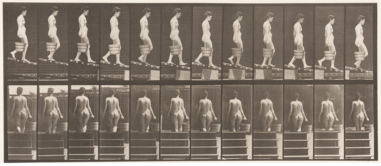 Absteigende Neigung, Eimer Wasser in der rechten Hand von Eadweard Muybridge